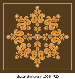 Ornamental vector orange decorative star on brown background