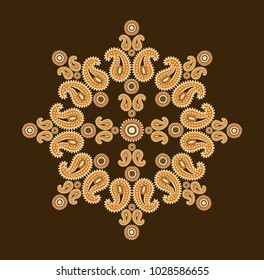 Ornamental vector paisley rosette on dark background