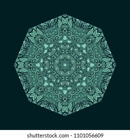 Ornamental vector pale mint green rosette - mandala on white background