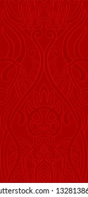 Ornamental vector pattern. Seamless filigree ornament. Red template for wallpaper, textile, shawl, carpet and any surface. Stylized ornament with cat and bull.