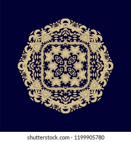 Ornamental vector rosette - mandala, Golden vector floral composition, fretwork design