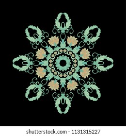 Ornamental vector rosette- mandala on dark background
