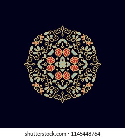 Ornamental vector rosette- mandala on black background