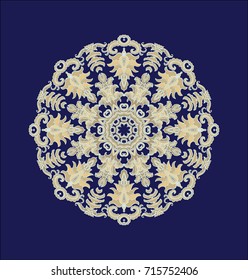 Ornamental vector rosette - mandala on dark background