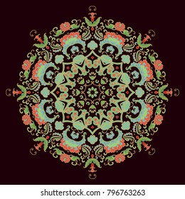 Ornamental vector rosette - mandala on dark background