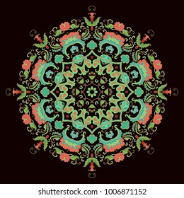 Ornamental vector rosette on dark background