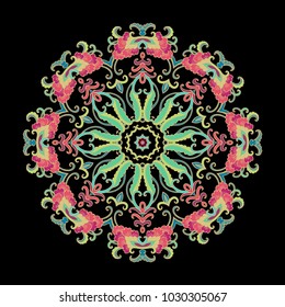 Ornamental vector rosette on dark background