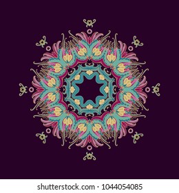 Ornamental vector rosette on dark background
