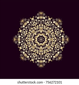 Ornamental vector rosette on dark background