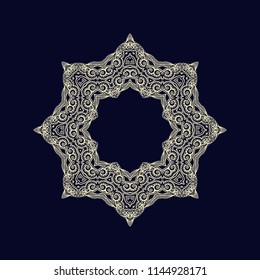 Ornamental vector rosette - snowflake on dark background