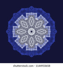 Ornamental vector rosette - snowflake on dark background