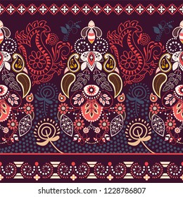 Ornamental vector seamless pattern. Ethnic seamless wallpaper. Folk ornamental backdrop. Vector geometric illustration for wrapping paper, web, textile, fabric 