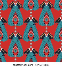 Ornamental vector seamless pattern. Ethnic seamless wallpaper. African ornamental backdrop. Vector geometric illustration for wrapping paper, web, textile, fabric 