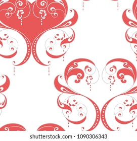 Ornamental vector seamless pattern. Hand drawn decorative vintage hearts illustration for background. 