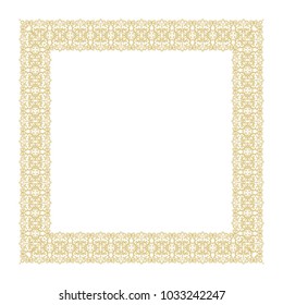 Ornamental vector square golden frame on white background