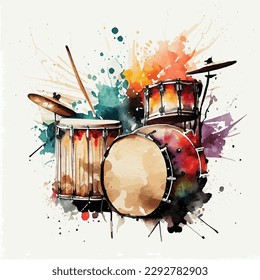 ornamental vector watercolor illustration of  drums