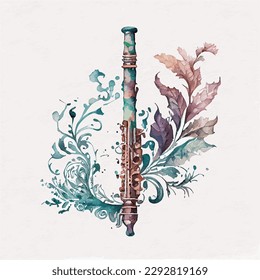 ornamental vector watercolor illustration of  flute