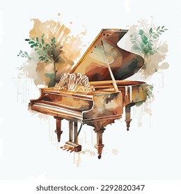 ornamental vector watercolor illustration of piano