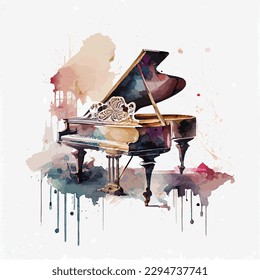 ornamental vector watercolor illustration of piano