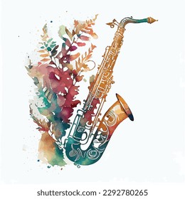 ornamental vector watercolor illustration of saxophone