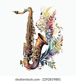 ilustración de acuarela ornamental vectorial de saxofón