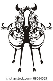 ornamental vector wild animal with black decorative flourish elements on white  background
