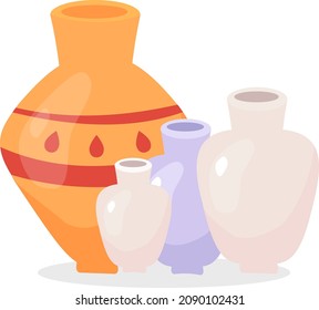 Ornamental vibrant vases semi flat color vector objects. Realistic item on white. Decorative containers for interior isolated modern cartoon style illustration for graphic design and animation