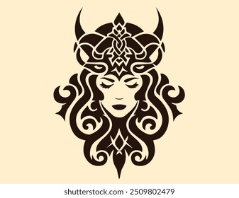 ornamental viking woman face logo