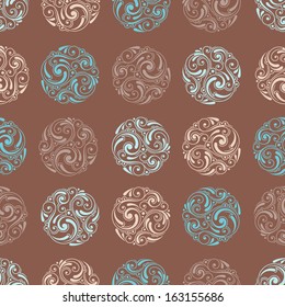 Ornamental vintage background with round elements. Seamless pattern for your design wallpapers, pattern fills, web page backgrounds, surface textures.