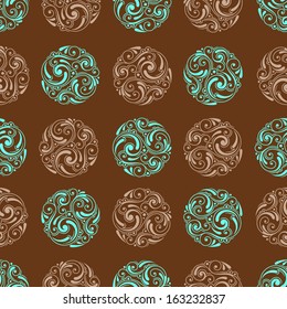 Ornamental vintage background with round elements. Seamless pattern for your design wallpapers, pattern fills, web page backgrounds, surface textures.