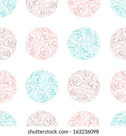 Ornamental vintage background with round elements. Seamless pattern for your design wallpapers, pattern fills, web page backgrounds, surface textures.