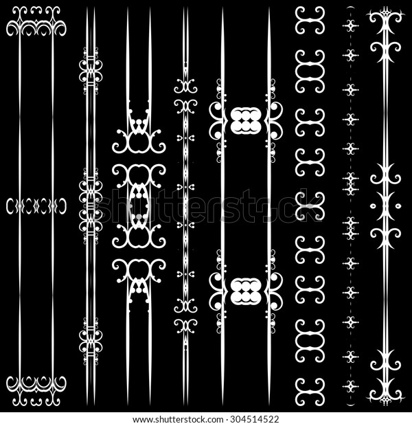 Ornamental vintage borders, dingbats for the\
page decoration. Vector illustration. Isolated on the black \
background. Can be used for birthday card, wedding invitations,\
book page\
decoration.