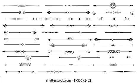 Ornamental vintage borders , royal ornament swirls page dividers, vector set. Classical decoration vector elements, black linear vector collection