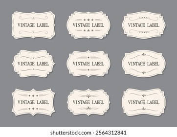 Ornamental vintage label frames. Old ornate labels, decorative vintage frame and retro badge