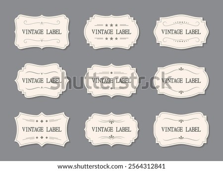 Ornamental vintage label frames. Old ornate labels, decorative vintage frame and retro badge