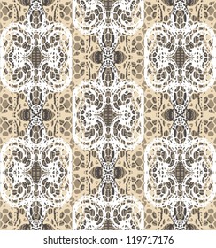 Ornamental vintage lace pattern , retro background with many details, looks like crochet handmade lace, abstract seamless tracery, texture for 3d (vector illustration).