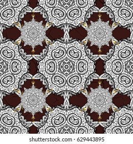 Ornamental vintage pattern on brown background with white elements. Christmas, snowflake, new year. Ornamental pattern with white elements.