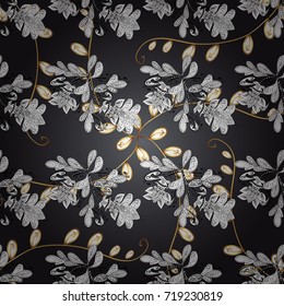 Ornamental vintage pattern on gray, white and black colors with golden elements. Christmas, snowflake, new year. Golden pattern on gray, white and black colors with golden elements.