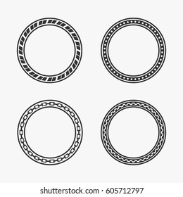 Ornamental vintage round banners set isolated on white background. Simple black empty circle label badges templates for web design elements, retro and classic logos, vector illustration eps10.