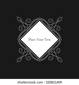Ornamental, vintage style vector frame with white dots on chalkboard background. Rhombus design for invitations, greeting cards, fliers or announcements. Simple to edit.