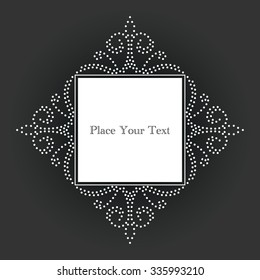 Ornamental, vintage style vector frame with white dots on chalkboard background. Rhombus design for invitations, greeting cards, fliers or announcements. Simple to edit.