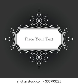 Ornamental, vintage style vector frame with white dots on chalkboard background for invitations, greeting cards, fliers or announcements. Simple to edit.