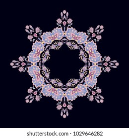 Ornamental violet - lilac vector rosette - frame on dark background