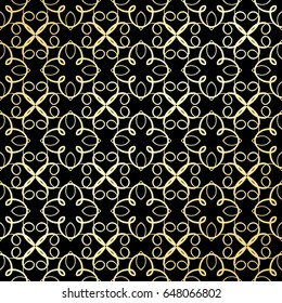 Ornamental wallpaper, vector luxury background. Vintage floral pattern on black with golden gradient.