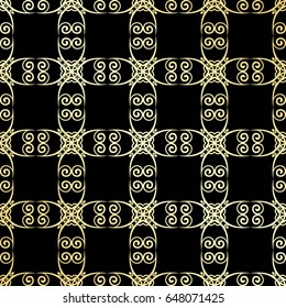 Ornamental wallpaper, vector luxury background. Vintage floral pattern on black with golden gradient.