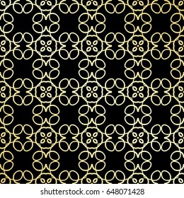Ornamental wallpaper, vector luxury background. Vintage floral pattern on black with golden gradient.