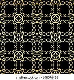 Ornamental wallpaper, vector luxury background. Vintage floral pattern on black with golden gradient.
