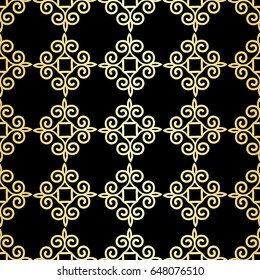 Ornamental wallpaper, vector luxury background. Vintage floral pattern on black with golden gradient.