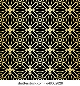 Ornamental wallpaper, vector luxury background. Vintage floral pattern on black with golden gradient.