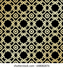 Ornamental wallpaper, vector luxury background. Vintage floral pattern on black with golden gradient.